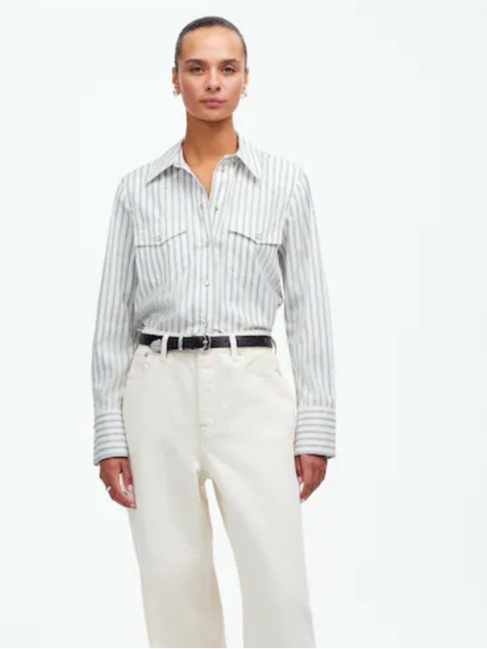 Madewell White and Gray Stripe Button-Down Shirt